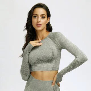 Seamless Gradient Long Sleeve Training Crop Top